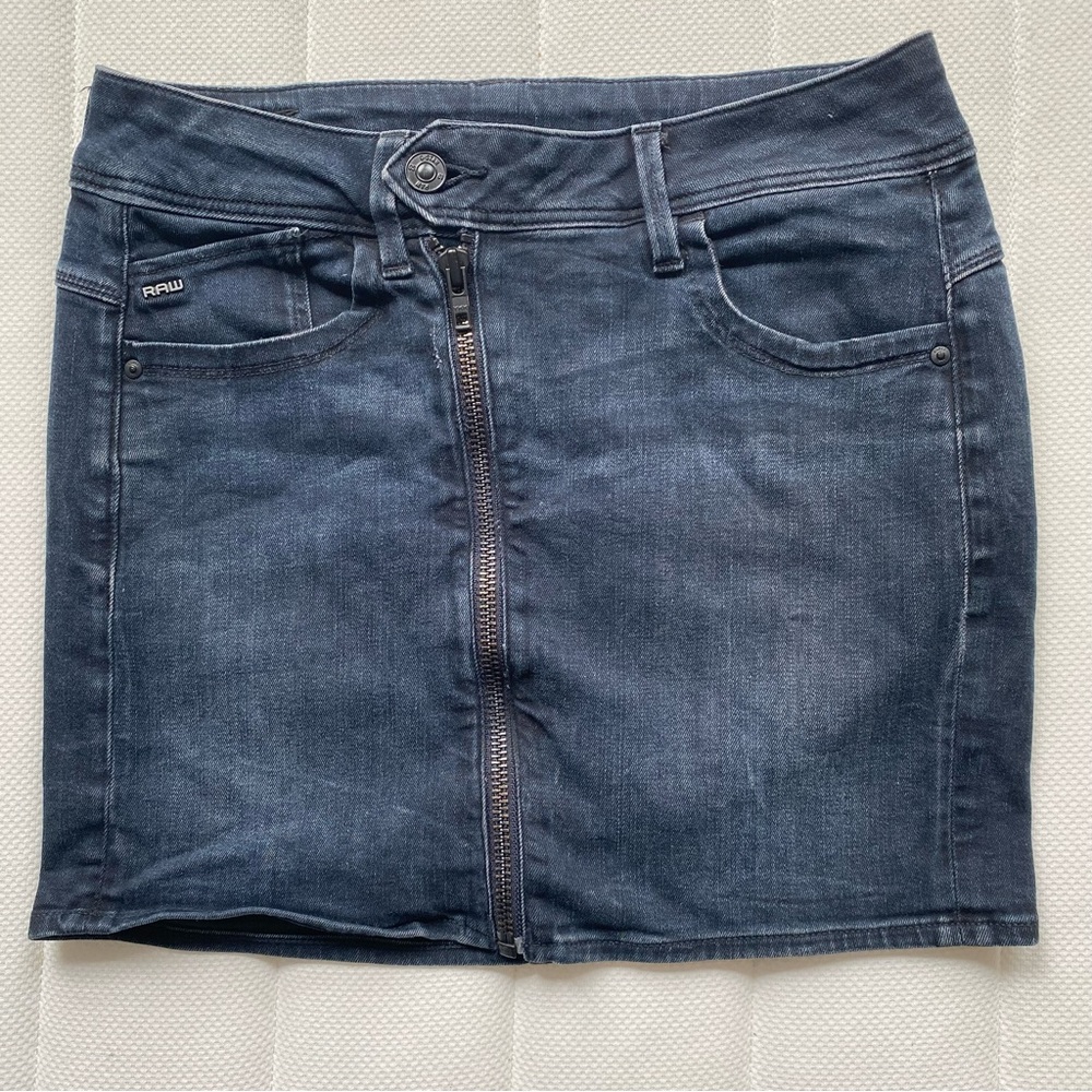 G-Star Women's Dark Blue Denim Zip-Front Mini Skirt